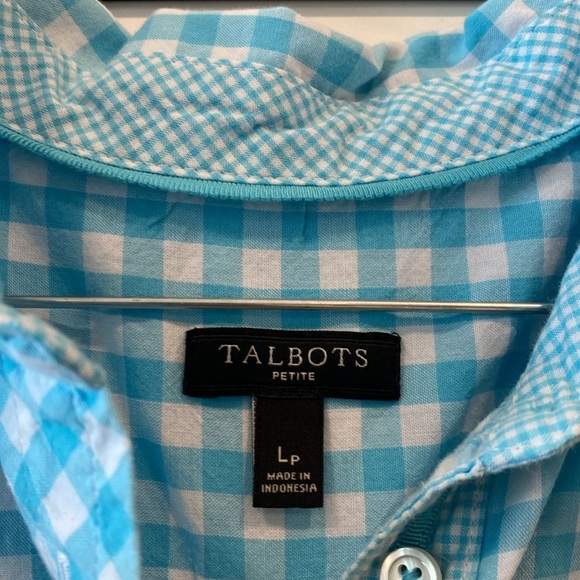 EUC Talbots Lightweight Button Down Long Sleeve Shirt Teal/White Check Size LP - Picture 3 of 4